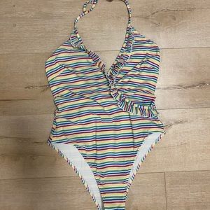 Solid & Stripped  one piece ruffle swimsuit